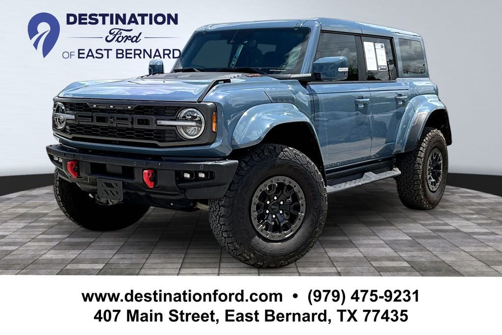 2025 Ford Bronco Raptor in Azure Gray Metallic — front three-quarter view