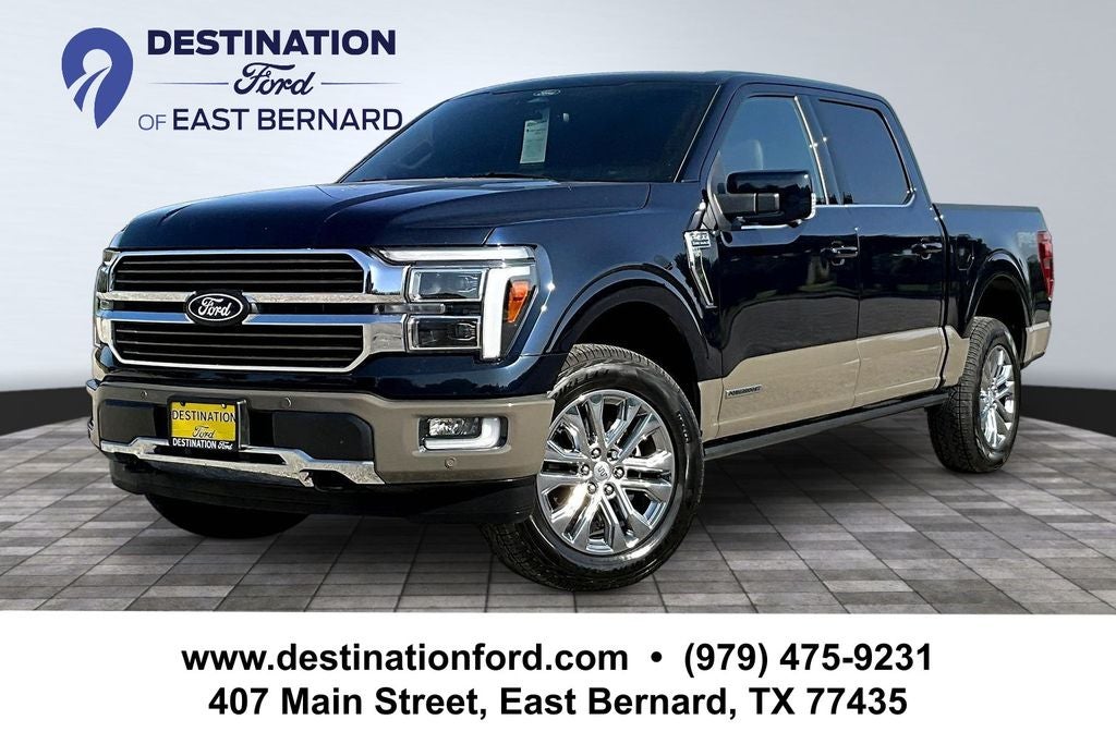 2025 Ford F-150 King Ranch in Blue Metallic — front three-quarter view