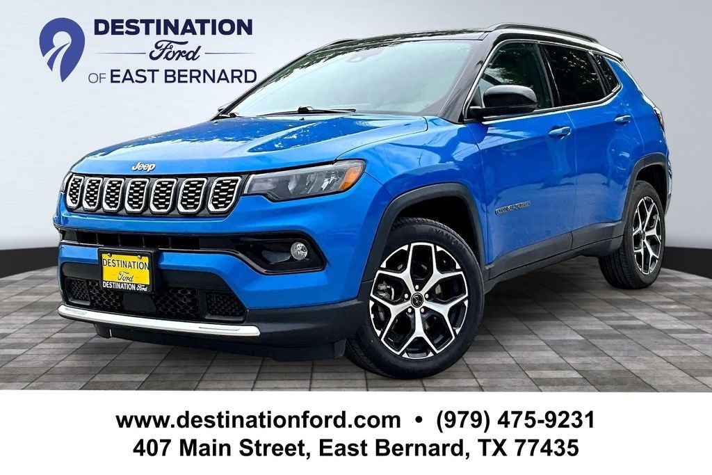 2025 Jeep Compass Limited in Hydro Blue Pearlcoat — front three-quarter view